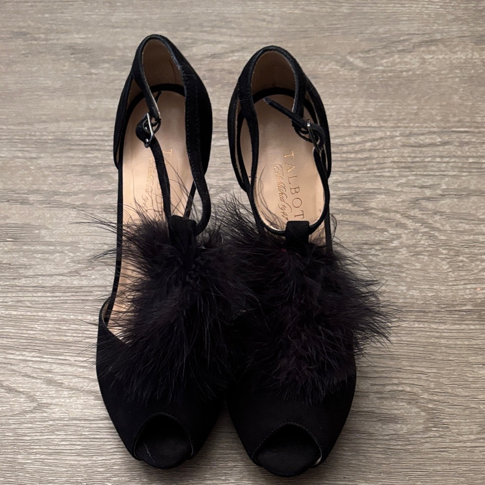 Talbots Black Peep-Toe Heels with Feather Accent